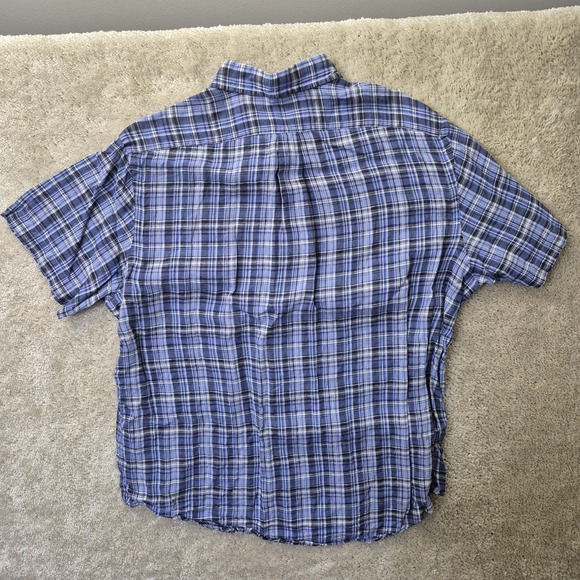 Polo Ralph Lauren Linen Shirt Men XL Button Down Blue Plaid Coastal Beach Camp - Picture 8 of 8